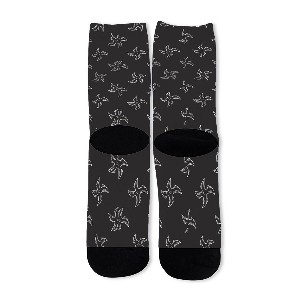 Ninja Shuriken Pattern Print Long Socks