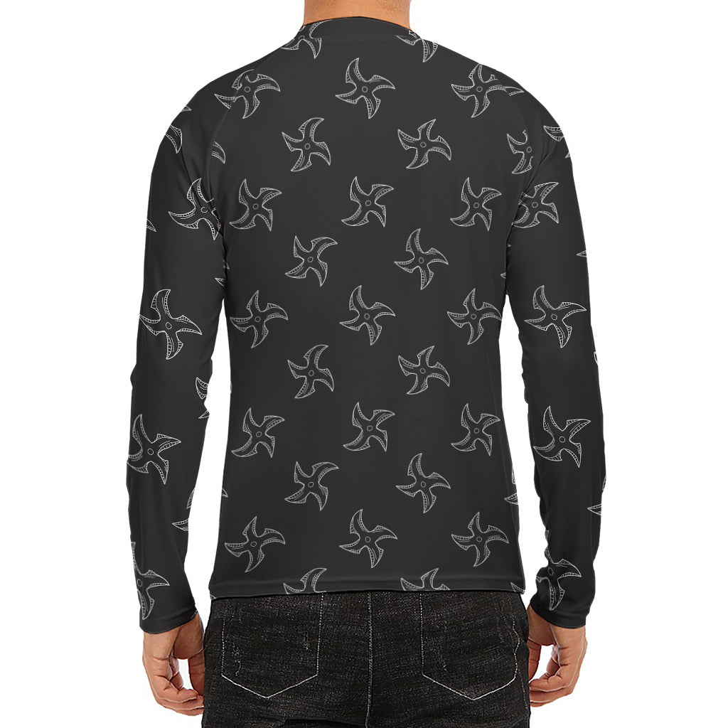Ninja Shuriken Pattern Print Men's Long Sleeve Rash Guard