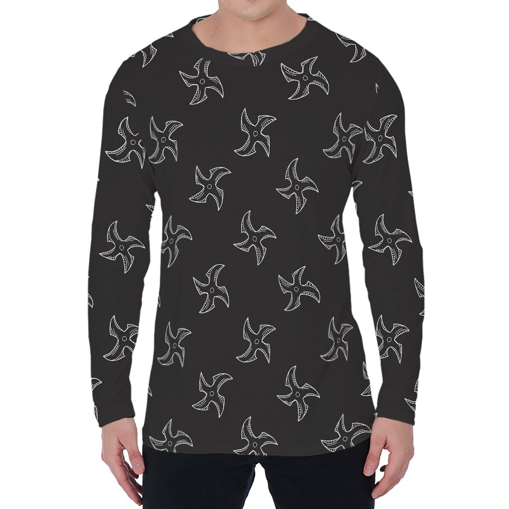 Ninja Shuriken Pattern Print Men's Long Sleeve T-Shirt