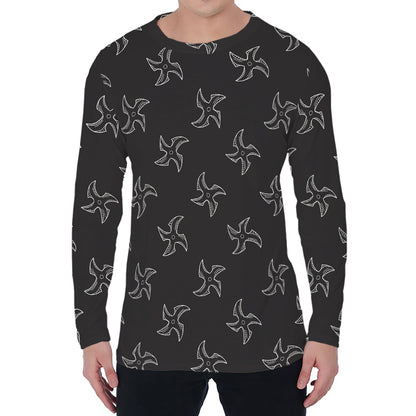 Ninja Shuriken Pattern Print Men's Long Sleeve T-Shirt