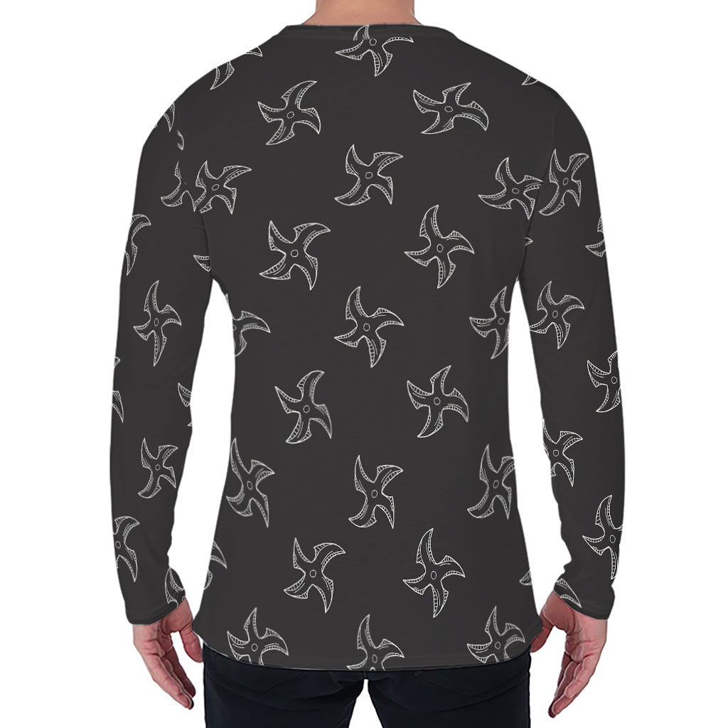 Ninja Shuriken Pattern Print Men's Long Sleeve T-Shirt