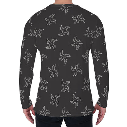 Ninja Shuriken Pattern Print Men's Long Sleeve T-Shirt