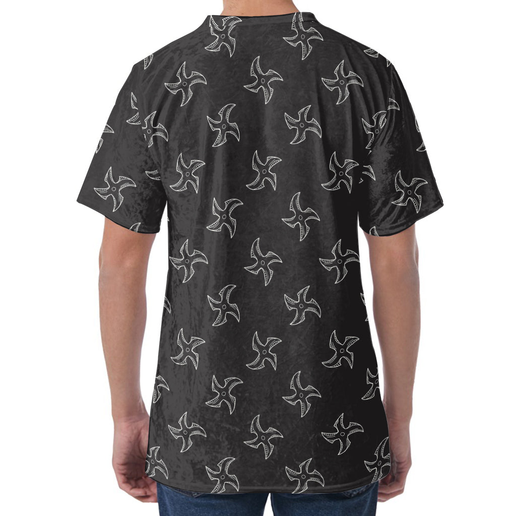 Ninja Shuriken Pattern Print Men's Velvet T-Shirt