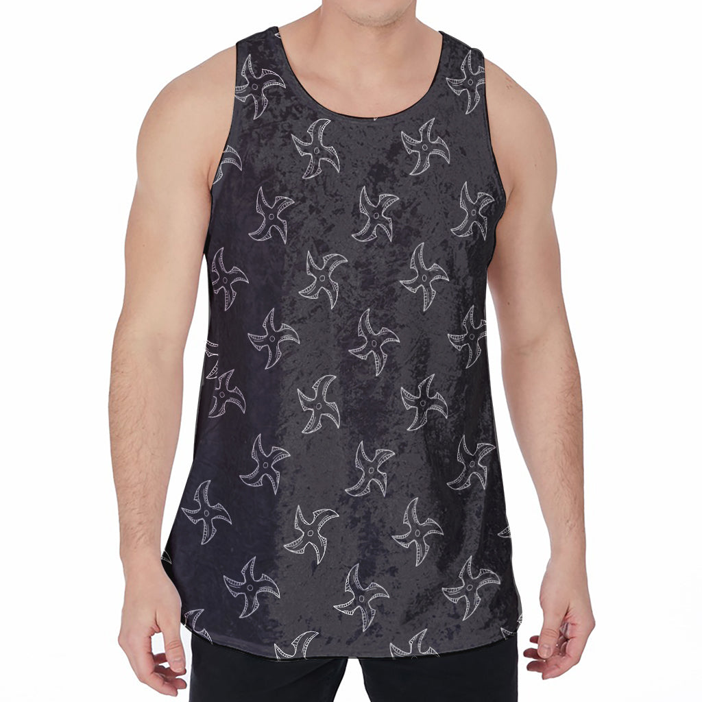 Ninja Shuriken Pattern Print Men's Velvet Tank Top