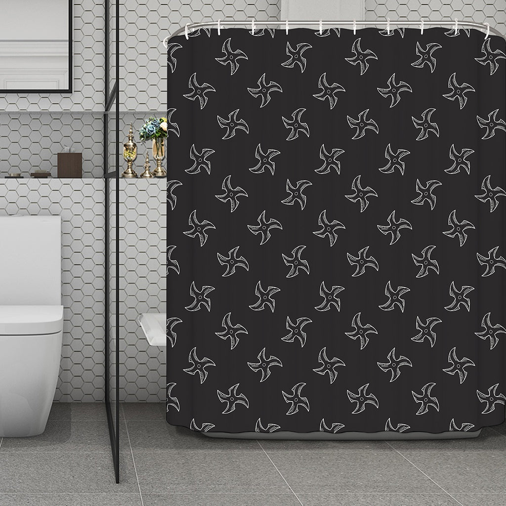 Ninja Shuriken Pattern Print Polyester Shower Curtain
