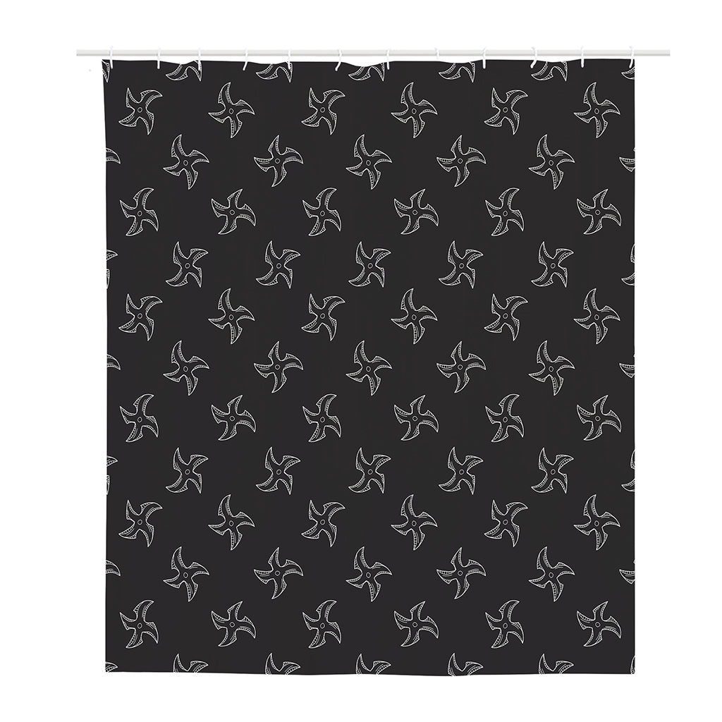 Ninja Shuriken Pattern Print Polyester Shower Curtain