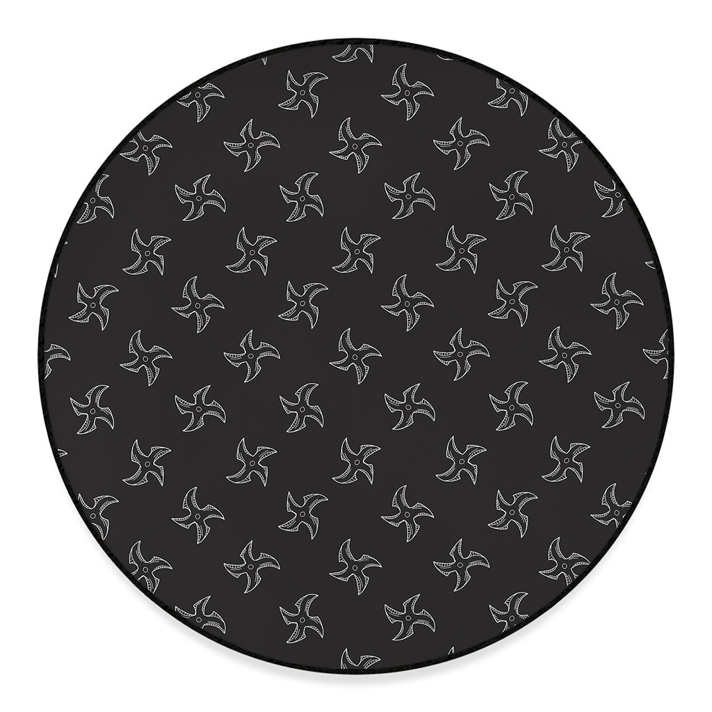 Ninja Shuriken Pattern Print Round Floor Mat