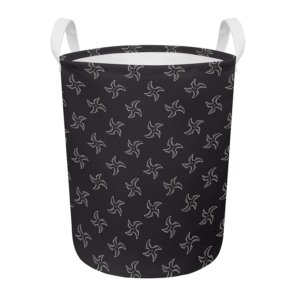 Ninja Shuriken Pattern Print Round Laundry Basket