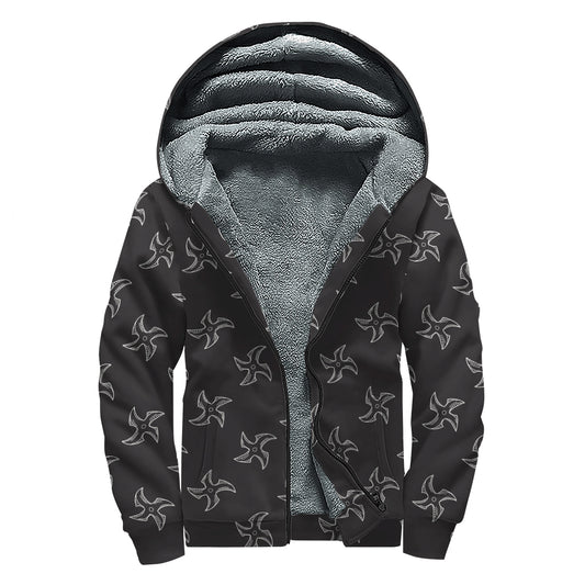 Ninja Shuriken Pattern Print Sherpa Lined Zip Up Hoodie