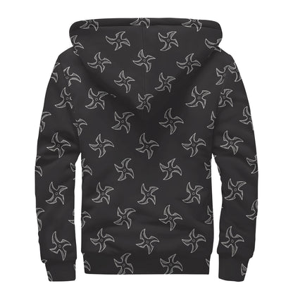 Ninja Shuriken Pattern Print Sherpa Lined Zip Up Hoodie