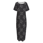 Ninja Shuriken Pattern Print Short Sleeve Long Nightdress