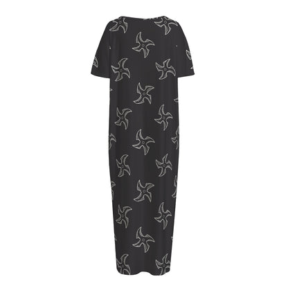Ninja Shuriken Pattern Print Short Sleeve Long Nightdress