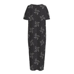 Ninja Shuriken Pattern Print Short Sleeve Long Nightdress