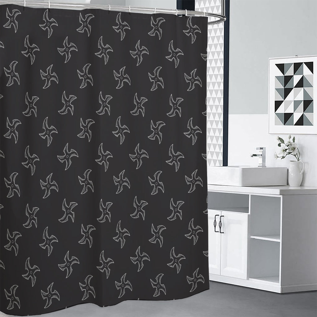 Ninja Shuriken Pattern Print Shower Curtain
