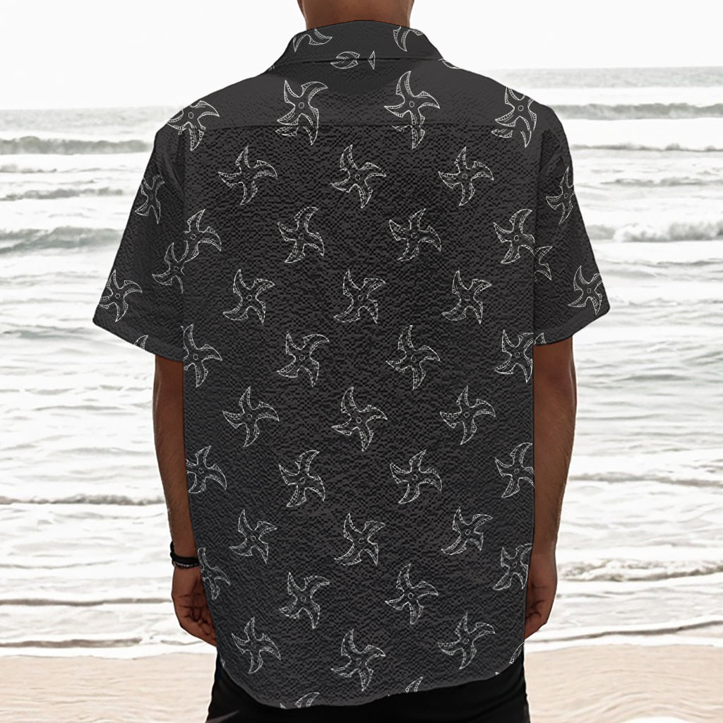 Ninja Shuriken Pattern Print Textured Short Sleeve Shirt