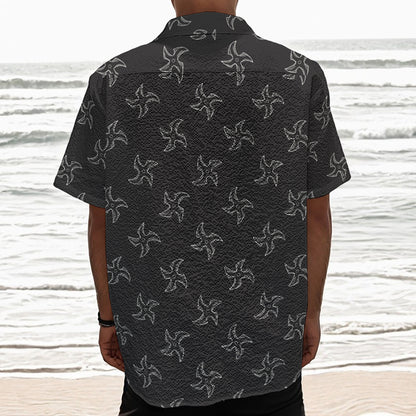 Ninja Shuriken Pattern Print Textured Short Sleeve Shirt