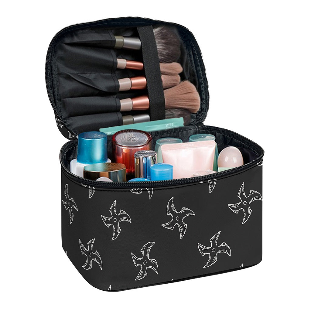 Ninja Shuriken Pattern Print Travel Makeup Bag