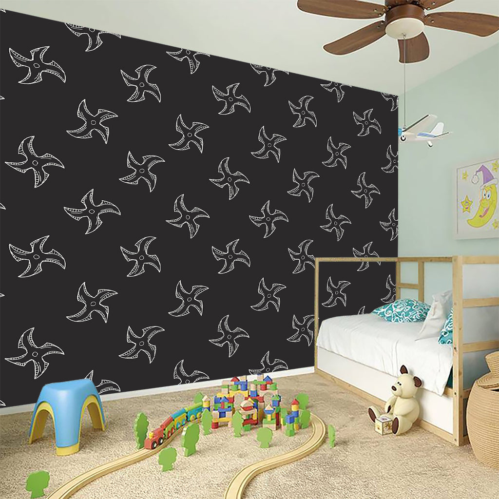 Ninja Shuriken Pattern Print Wall Sticker