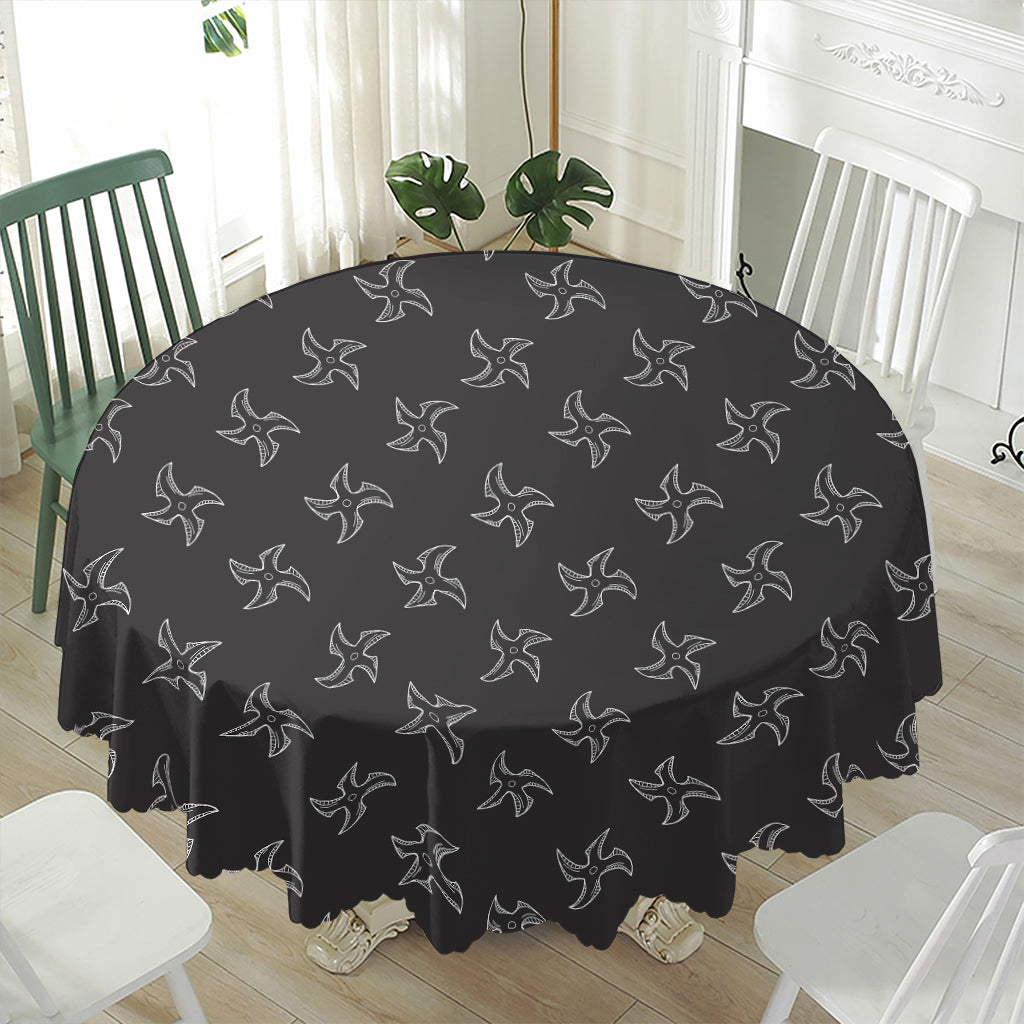 Ninja Shuriken Pattern Print Waterproof Round Tablecloth