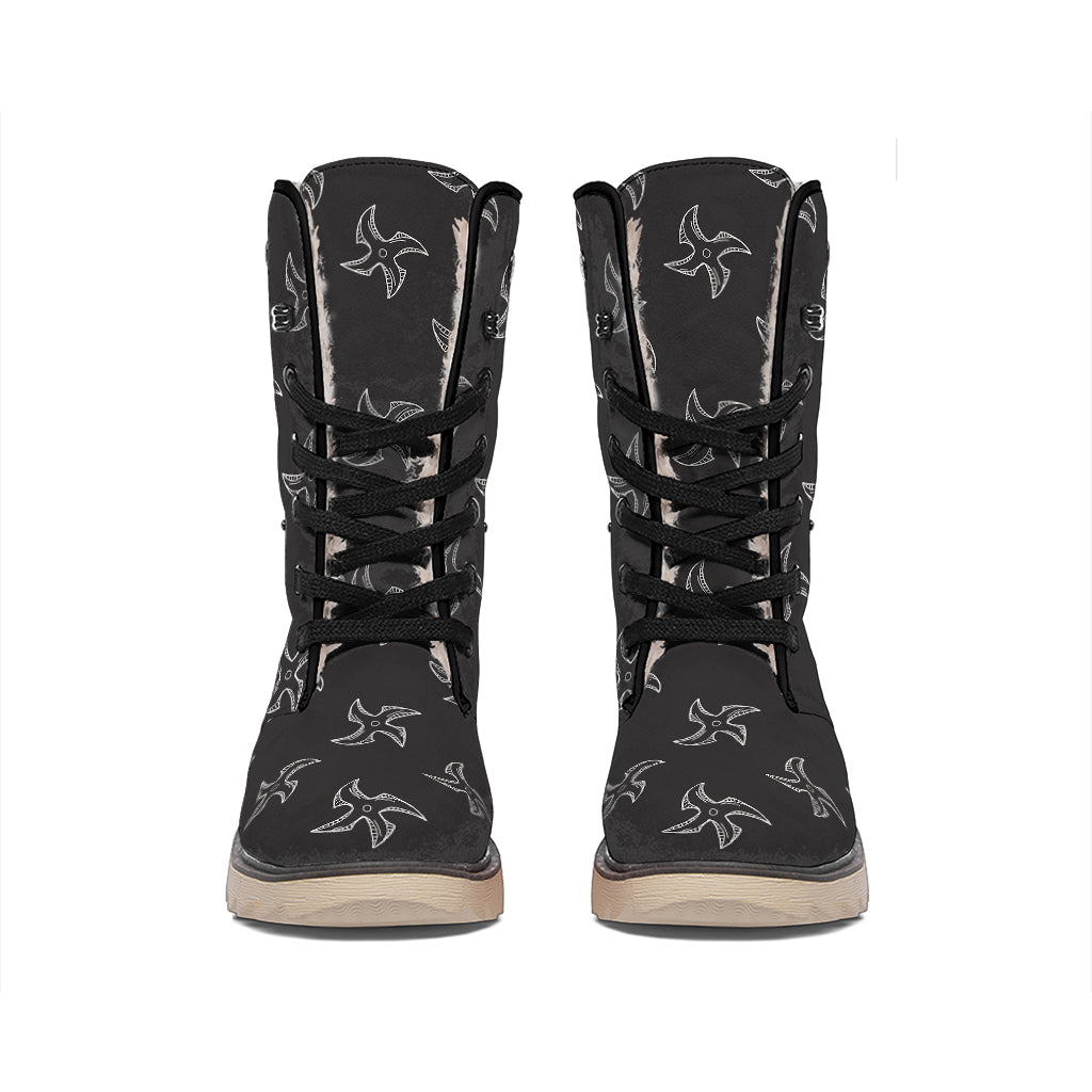Ninja Shuriken Pattern Print Winter Boots