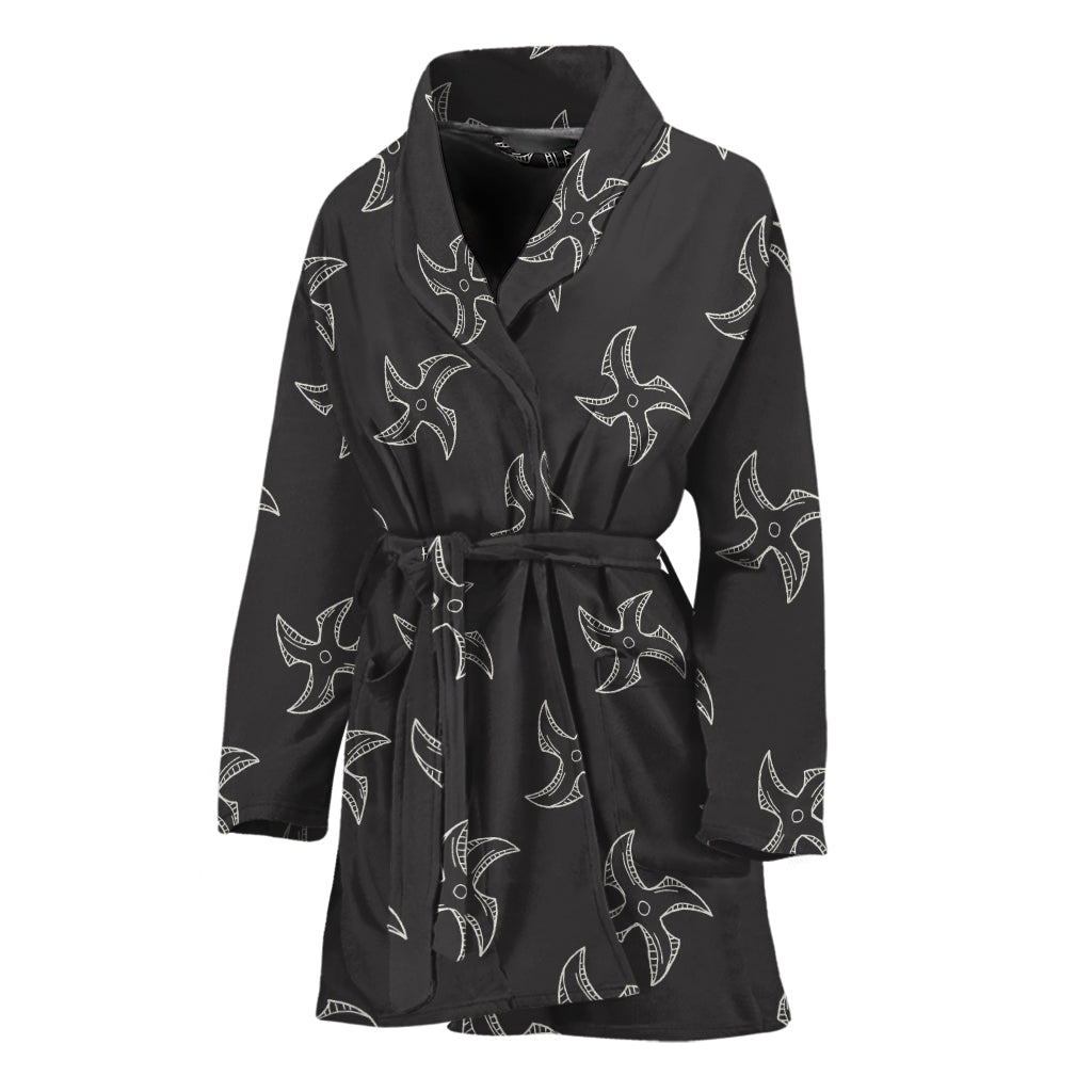 Ninja Shuriken Pattern Print Women's Bathrobe
