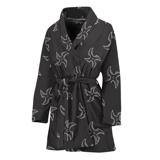 Ninja Shuriken Pattern Print Women's Bathrobe
