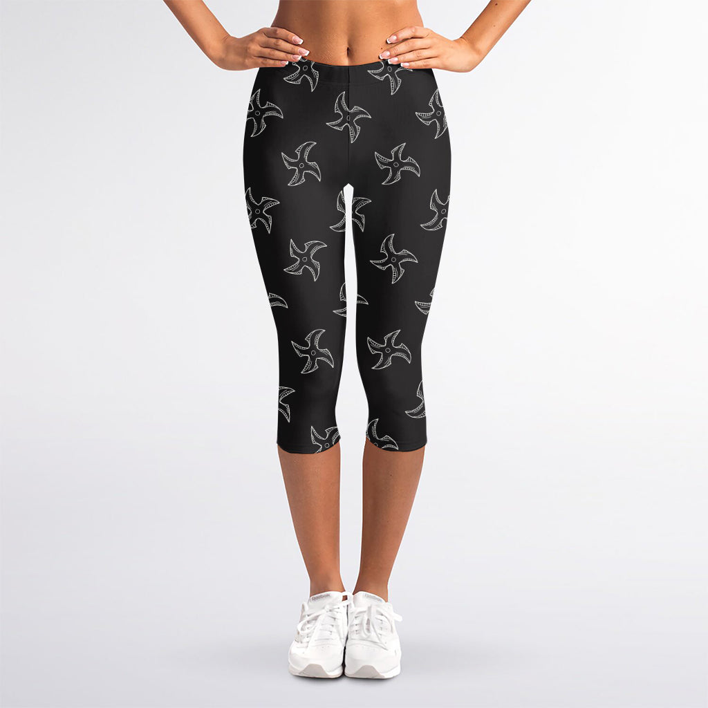 Ninja Shuriken Pattern Print Women's Capri Leggings