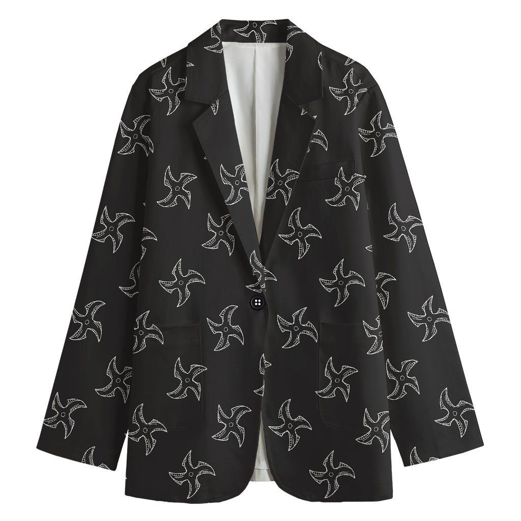 Ninja Shuriken Pattern Print Women's Cotton Blazer