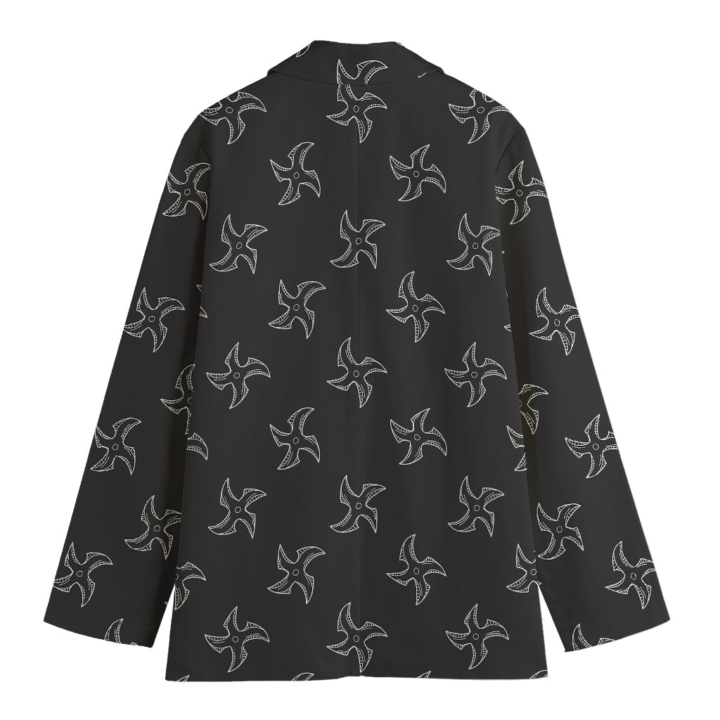 Ninja Shuriken Pattern Print Women's Cotton Blazer
