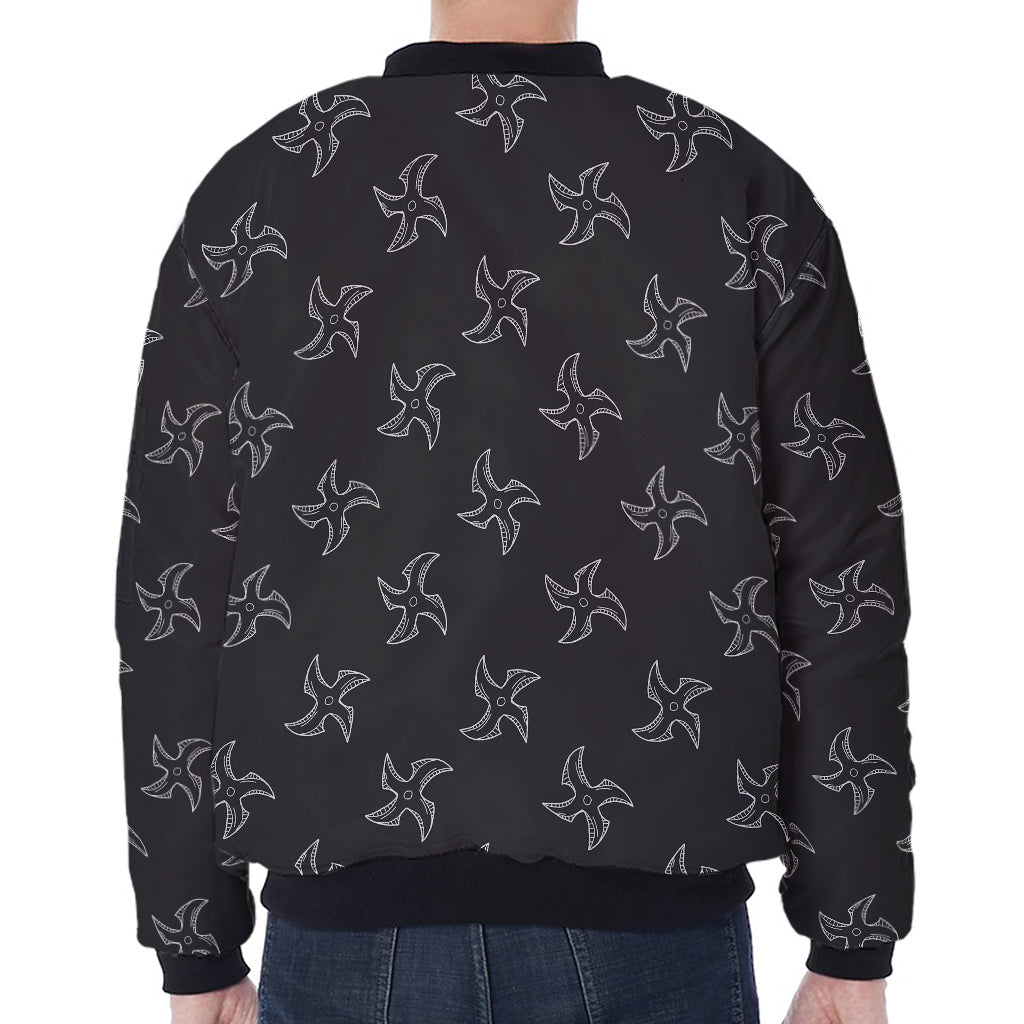 Ninja Shuriken Pattern Print Zip Sleeve Bomber Jacket