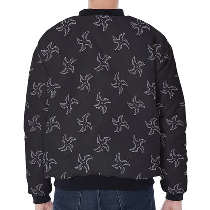 Ninja Shuriken Pattern Print Zip Sleeve Bomber Jacket