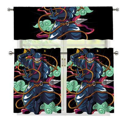 Ninja Warrior Print 3 Piece Kitchen Curtains