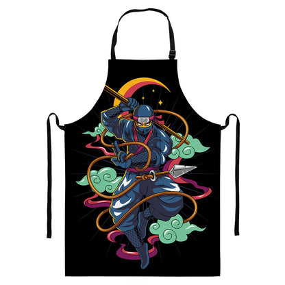 Ninja Warrior Print Bib Apron With Pocket