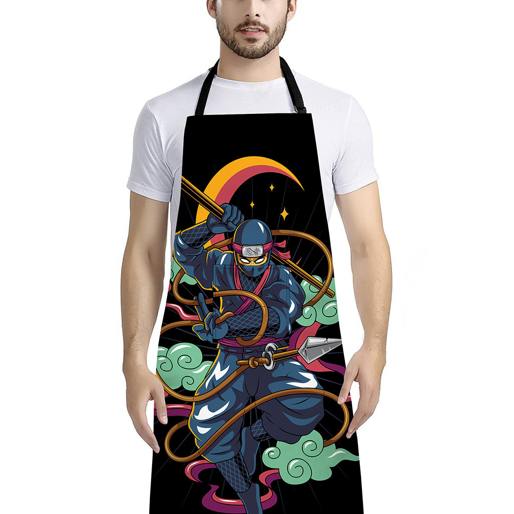 Ninja Warrior Print Bib Apron With Pocket