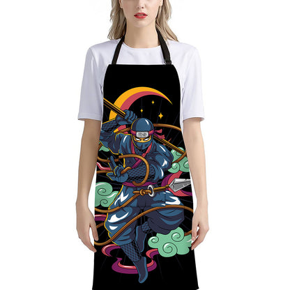 Ninja Warrior Print Bib Apron With Pocket