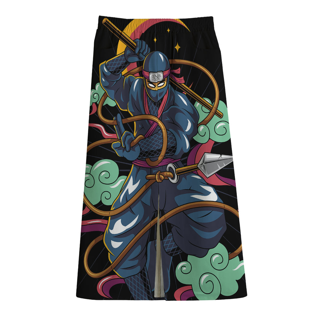 Ninja Warrior Print Cotton Front Slit Maxi Skirt