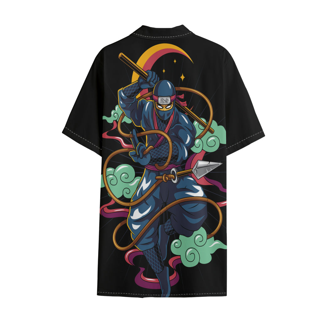Ninja Warrior Print Cotton Hawaiian Shirt