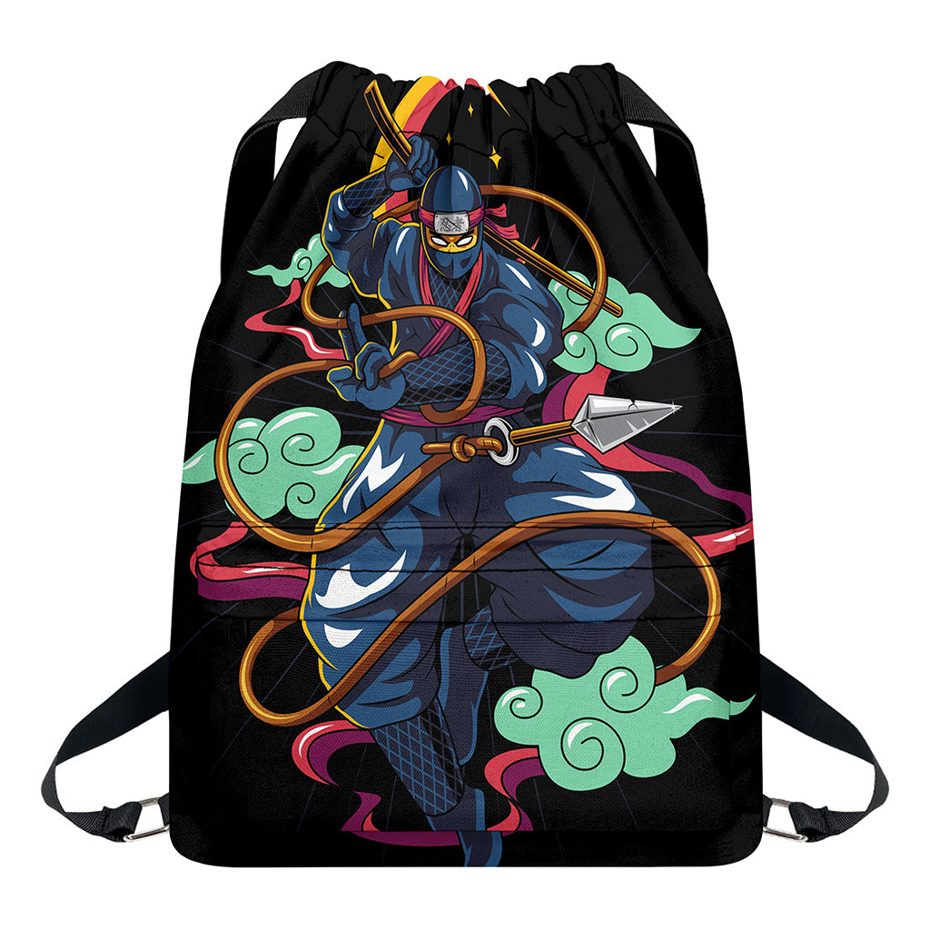 Ninja Warrior Print Drawstring Backpack