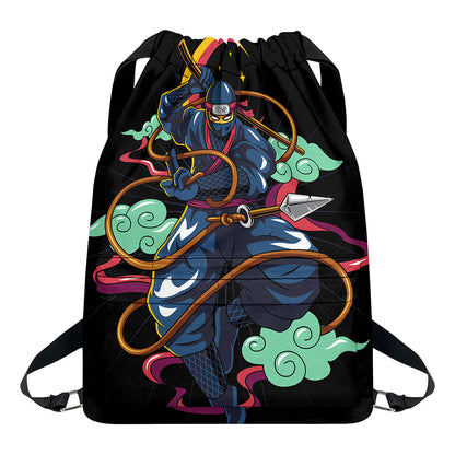 Ninja Warrior Print Drawstring Backpack