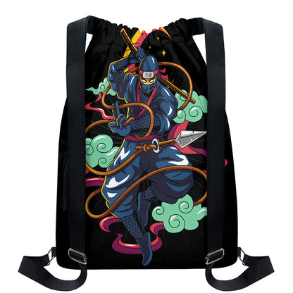 Ninja Warrior Print Drawstring Backpack