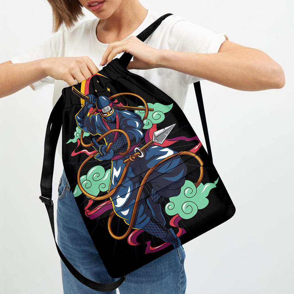 Ninja Warrior Print Drawstring Backpack
