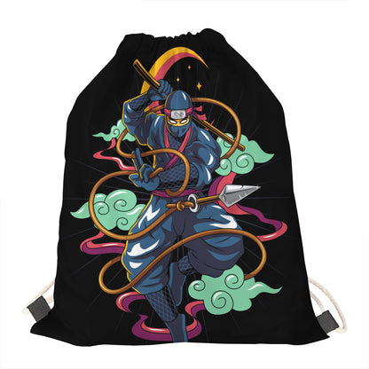Ninja Warrior Print Drawstring Bag