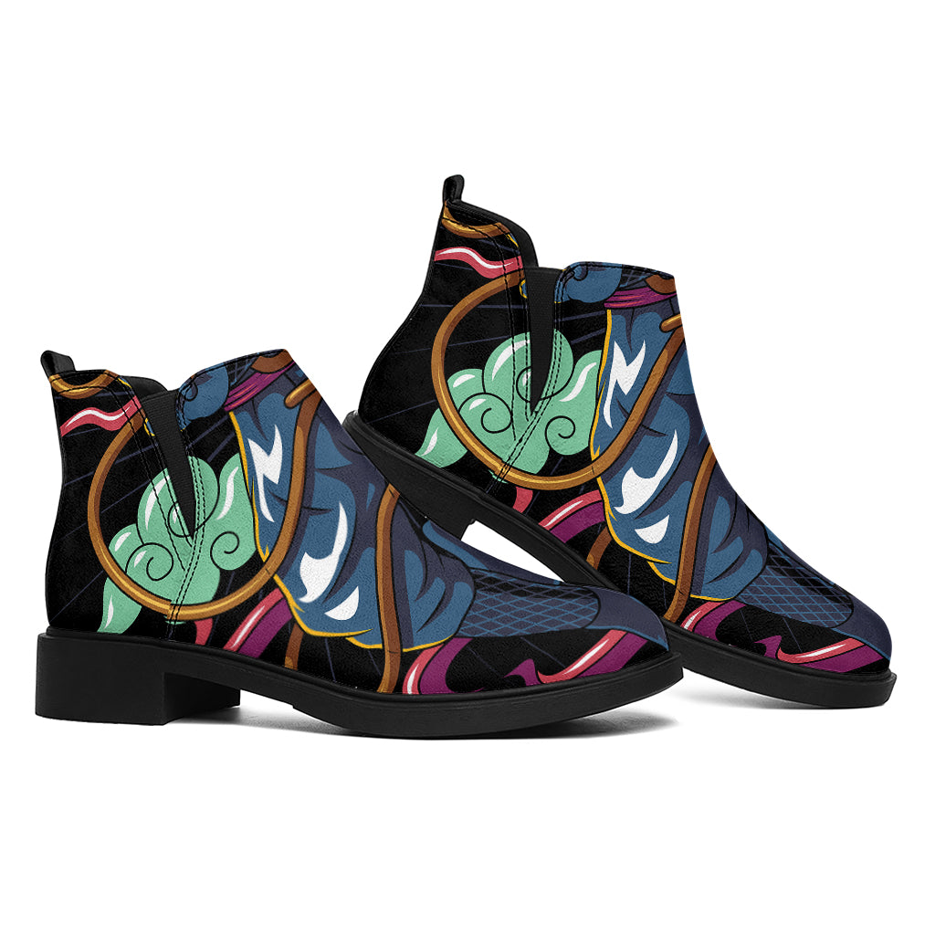 Ninja Warrior Print Flat Ankle Boots