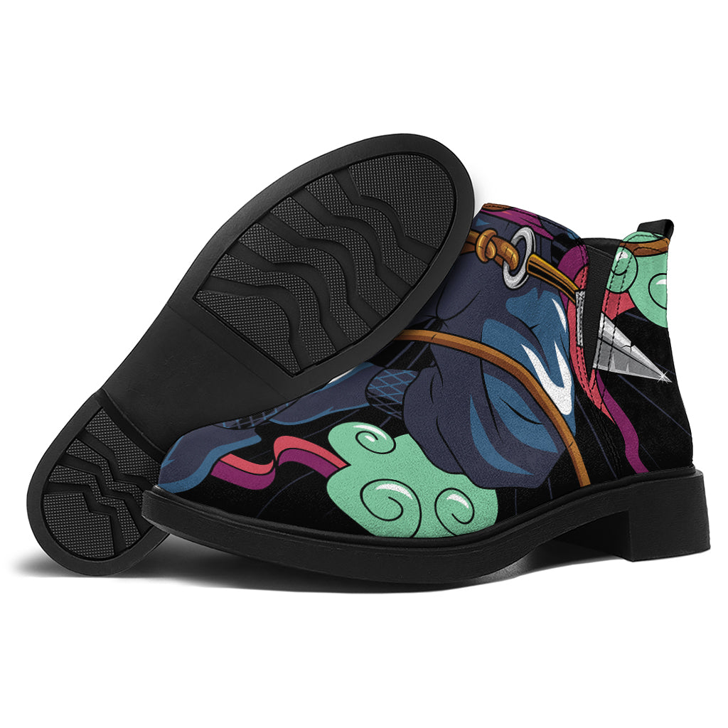 Ninja Warrior Print Flat Ankle Boots