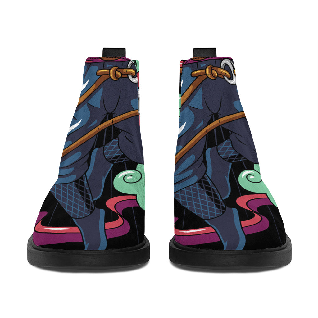 Ninja Warrior Print Flat Ankle Boots