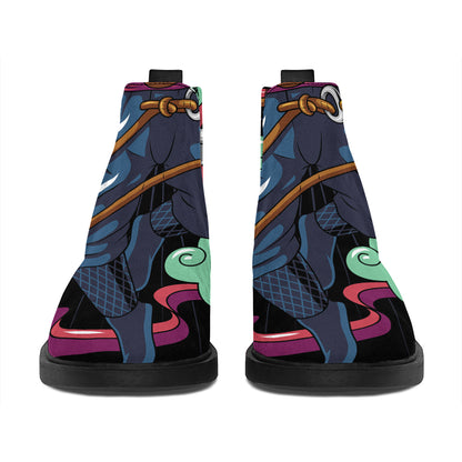 Ninja Warrior Print Flat Ankle Boots