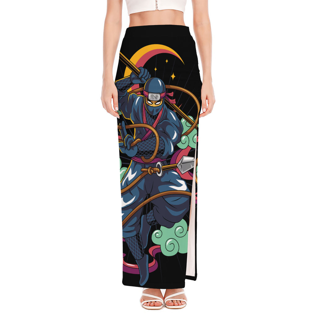 Ninja Warrior Print High Slit Maxi Skirt