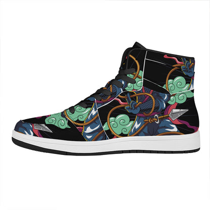 Ninja Warrior Print High Top Leather Sneakers