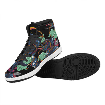 Ninja Warrior Print High Top Leather Sneakers