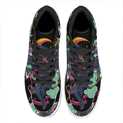 Ninja Warrior Print High Top Leather Sneakers